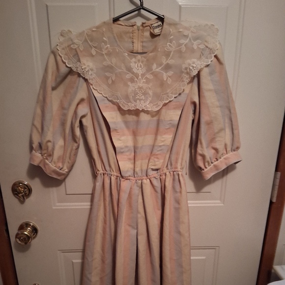 Women's Vintage Donna Morgan Dress, Gray/Pink/Cream Stripes, Size S - Picture 1 of 7